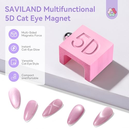 Image of SAVILAND One-Step 5D Cateye Magnet for Nails: Ultra-Strong Magnatic Cat Eye Magnet Beginner-Friendly Nail Magnet Multifunctional Magnetic Wand with Magnetic Bead for Cat Eye Gel Nail Polish DIY Pink