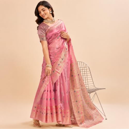 Image of Sarees for Women Wear Organaza Silk Banarasi Sari Kanjivaram Soft Pure Paithani Wedding Original Kanchipuram Pattu Sadi with Blouse Piece 2026 (Flowermeena)