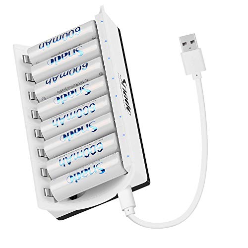 Snado Akku Ladegerät für AA AAA NI-MH Akku Batterieladegerät inkl. 8X AA Akku 600mAh Cover
