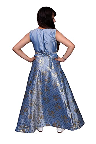Image of Sky Heights Girl's Silk Slend Fit and Flare Maxi Wedding Dress (ZB Print Grey34 Grey 11-12 Years)