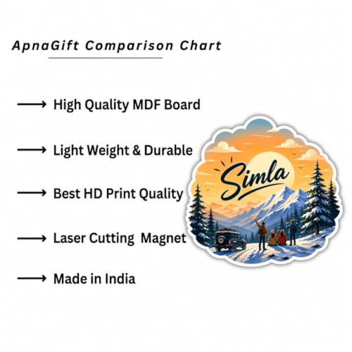 Image of Simla Theme Souvenir Wooden Fridge Magnet for Refrigerator - Printed Fridge Magnet for Kitchen & Fridge Decor | Perfect Souvenir Gift | Fridge Decoration | Size 3x3 Inches | Pack of 1