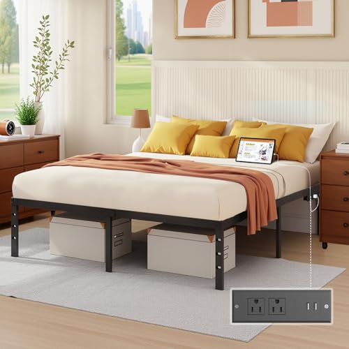 La Mejor Lista de Cama Matrimonial Walmart - los más vendidos. 49 SAFONUS Marco de Cama de Metal de Plataforma Simple y atmosférica, Espacio de Almacenamiento Debajo de la Cama, Marco Resistente (Matrimonial con Enchufe)