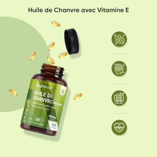 Huile de Chanvre 1000mg, 180 Gélules Pour 6 Mois, Riche en Omega 3 6 9 Avec Acides Gras Essentiels, Omega 3 Vegan Huile Graines de Chanvre Pressées à Froid Avec Vitamine E Sans Arrière Goût – Image 7