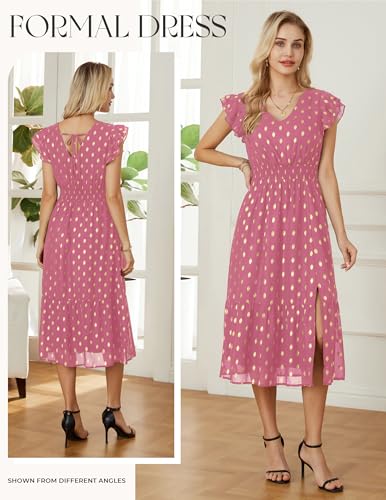Image of GRACE KARIN 2026 Womens Summer Dresses V Neck Ruffle Sleeve Floral Boho Beach Dress A-Line Swing Midi Wedding Guest Sundress