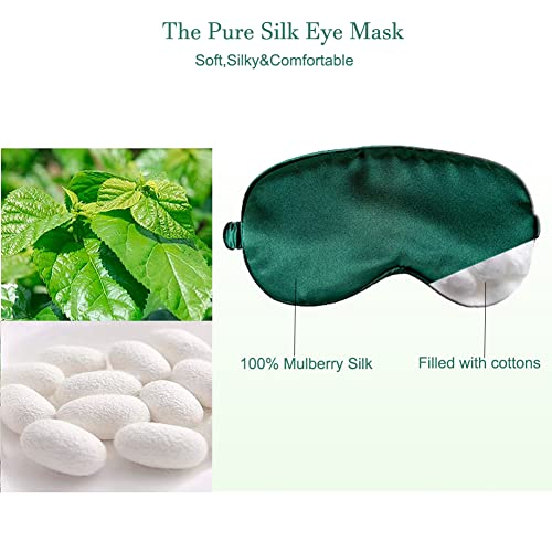 ECHOLLY Sleep Eye Mask - Perfect Light Blockout Comfort Soft Silk Mask for Women Men With 2 Pairs of Ear Plugs and Pouch for Travelling (Green) - Image 3