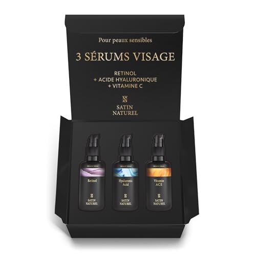 Satin Naturel Coffret Cadeau Premium pour Femme – 3x30ml Sérums Visage Vegan – Acide Hyaluronique, Rétinol & Vitamines ACE – Idée Cadeau pour Elle –...