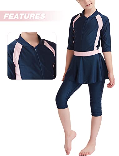AUBIG Muslim Swimsuit for Kids Girls Long Sleeve Full Coverage Burkini Swimwear Quick Dry Modest Islamic Bathing Suit4