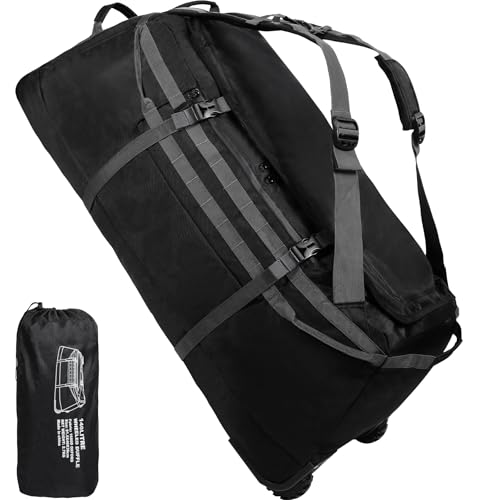 REDCAMP 140L Extra Große Reisetasche mit Rollen, Faltbare XXL Rucksack Sporttasche, Wochenend Handgepäck für Camping, 92x40x38cm, Schwarz