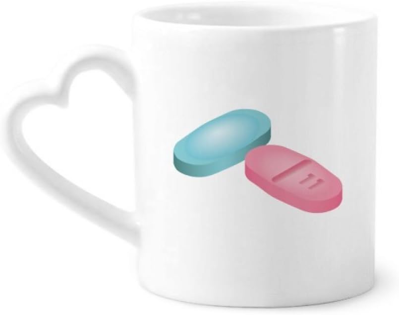 Diythinker Products Health Care Pill Pattern Ceramic Bowl Ceramic Coffee Mug with Heart Handle 12oz Gift Multicolour