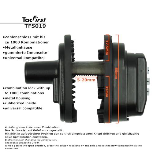 TacFirst Abzugsschloss mit Zahlenkombination S019 Metall Zahlenschloss universal (Schwarz)
