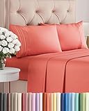 Full Size 4 Piece Sheet Set - Comfy Breathable & Cooling Bed Sheets Set - Hotel Luxury Bedding for Women, Men, Kids, Teens, Boys & Girls - Deep Pockets, Ultra-Soft and Wrinkle Free - Oeko-Tex - Coral