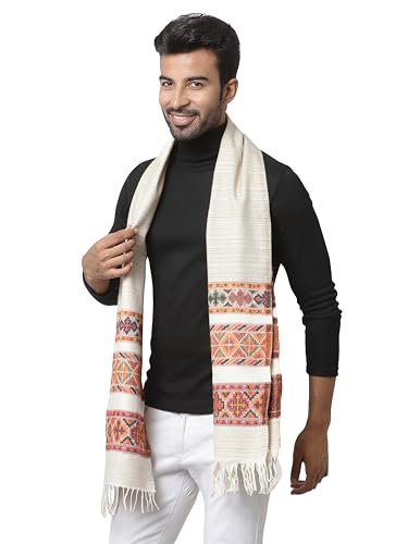 Image of Weavers Villa Acro Wool Men's Muffler (MF-902,Cream Size: 34CM X 200CM)