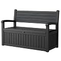 GULAIMOAO 80 Gallon Outdoor Storage Box,Resin Stripes Deck Box Doubles as 2-Person Bench Seat,Waterproof Storage Outdoor Porch Bench for Cushions,Garden Tools and Pool Supplies Black