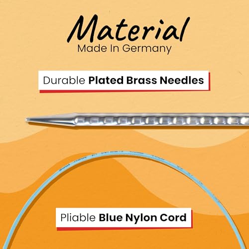Image of skacel by addi Circular Knitting Needles, 20 Inch (50 cm) Rocket 2 (Squared) Plated Brass Knitting Needle Pair with Nylon Cord, 6.5 mm (US Size 10.5)
