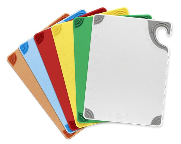Tabla de Cortar San Jamar Saf-T-Grip con Regla Moldeada, Tabla de Plástico para Cocina, 12" x 12" x 0.37", Pack de 6, Blanco miniatura 4