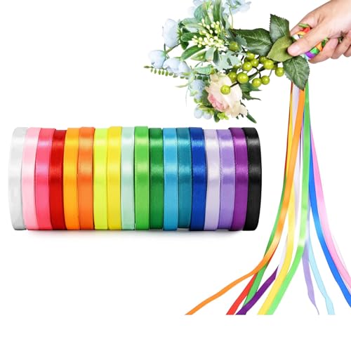 Satinband 18 Farben 22m X 10mm, Schleifenband Geschenkband Bänder zum Basteln für Heimwerkerkunst handwerk, Geschenk Verpackung, Schleifen, Hochzeitsdekoration