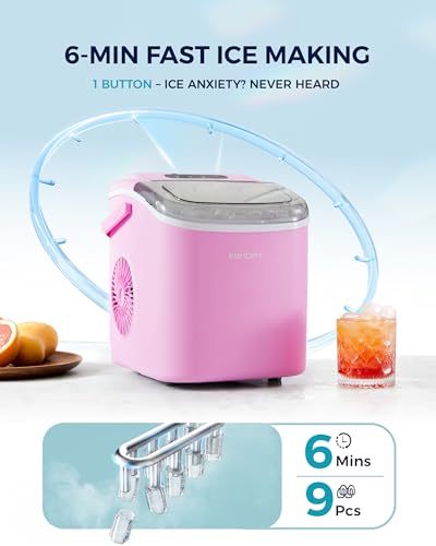 image for EUHOMY Countertop Ice Maker Machine with Handle, 26lbs Per Day, 9 Ice 