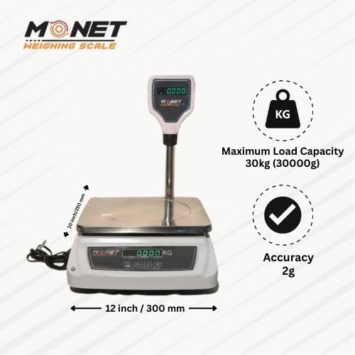 Image of MONET Weighing Scale | Green Display Light | For Industrial And Commercial Use | Weight Limit 30kg