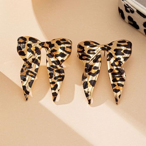 Boho Leopard Bow Earrings for Women Leopard Bowknot Statement Earrings Cheetah Exaggerate Earrings Summer Costume Jewelry Gift4