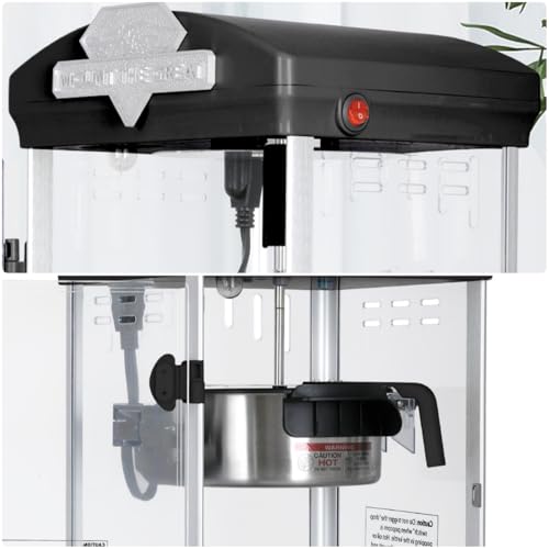Image of Commercial Popcorn Machine, 8 Oz Portable Popcorn Makers with Warming Deck, Tabletop Pop Corn Popper with Measuring Cup and Spoon, for Home, Birthday Parties, Theater, School Events, Black