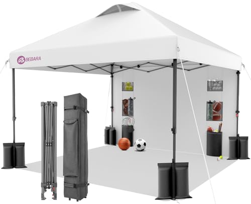 Bebara 10x10 Pop Up Canopy with Sidewall, One Push Easy Setup, White