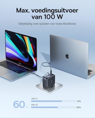 Baseus Enercore USB C-oplader, 100 W verlengkabel, 3 GaN-poorten, snellader, PD oplader, compatibel met MacBook Pro Air, Dell, HP, iPad, iPhone 17/16/15/14/13Pro Max Galaxy S25/24Ultra - Afbeelding 3