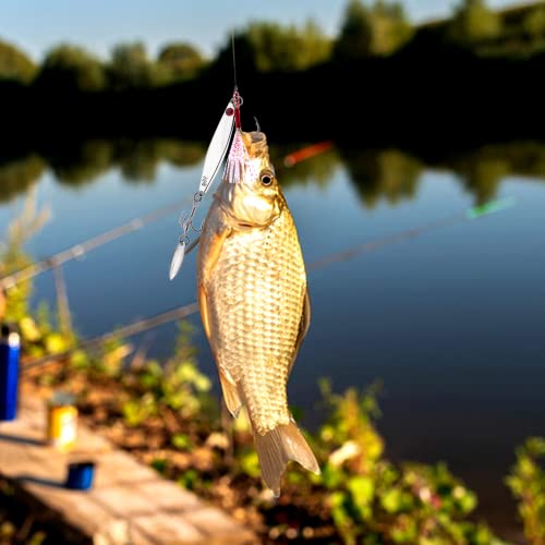 Ghanneey 5Pcs Fishing Hooks Fishing Metal Jigs Spoon With Treble Hook And Spinner Blade For Trout And Bass Freshwater Or Saltwater #TOP6