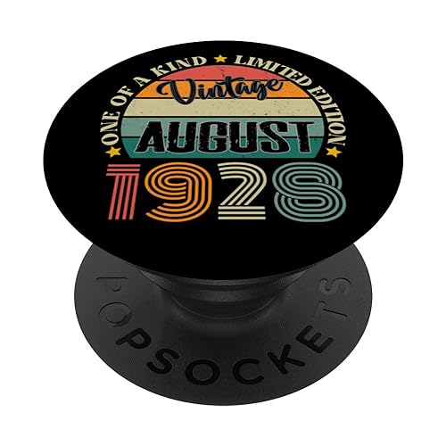 96 Años Vintage Agosto 1928 96 Cumpleaños Retro PopSockets PopGrip Intercambiable