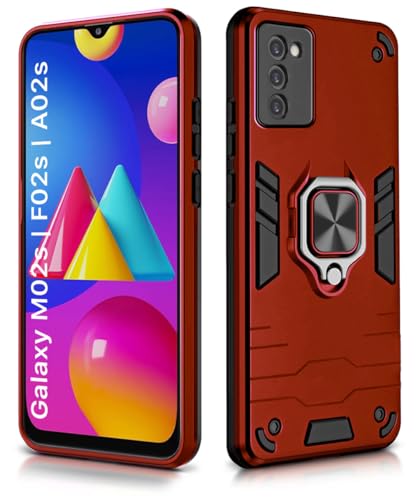 Image of WOW IMAGINE Shock Proof Back Case Mobile Cover for Samsung Galaxy M02s | F02s | A02s | Back Cover Case (Tough Armor | Hybrid PC + TPU | Ring Holder & in-Built Kickstand | Red)