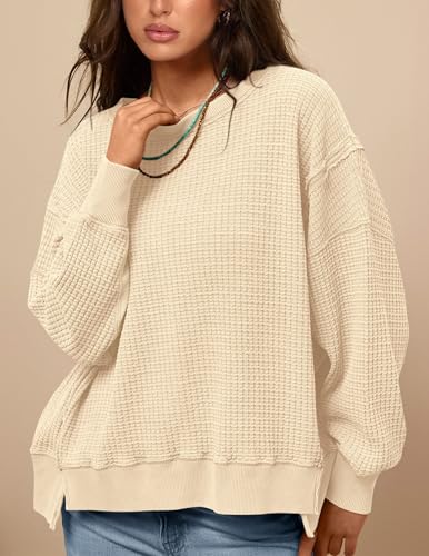 PRETTYGARDEN Oversized Sweatshirt for Women 2025 Fashion Crewneck Long Sleeve Pullover Waffle Knit Tops Fall Trendy Clothes