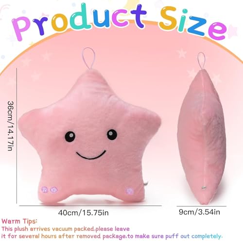 Image of Subao Sensory Toys for Kids,14 inch Toddler Pillow With Light & Music,Twinkle Plush Star Night Light Cushion Autism Sensory Toys for Toddlers Age 3 4 5 6 7 8 9 10,Birthday Xmas Easter Gifts for Girls Pink