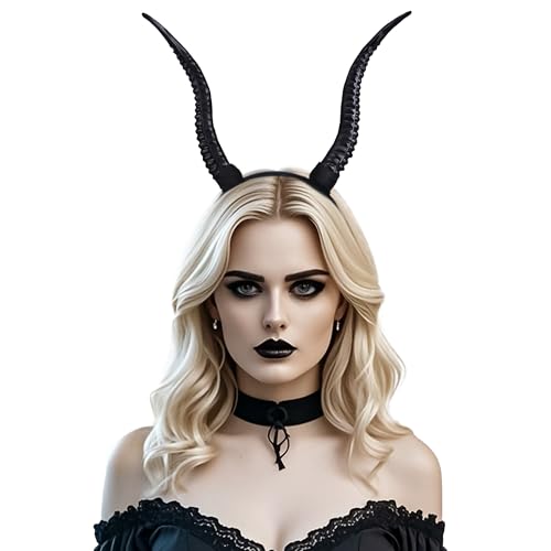MOSTORY Black Antelope Horns Headband - Dark Devil Horns Headpiece for Adult Halloween Cosplay, Demon Sheep Horn Headband for Women Renaissance Renfaire Photo Shoot (Detachable)