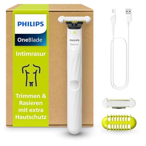 Philips OneBlade Intimate, Intimrasur, Trimmen & Rasieren mit extra Hautschutz, Für eine gründliche und angenehme Rasur – ohne komplett glatt zu rasieren, Modell QP1924/30