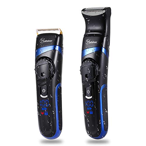 Hatteker Afeitadora corporal Hombres Cortadora al cuerpo Barbero Eléctrico Cortapelos Inalámbrico Afeitadora de Espalda Recordator Vello Impermeable Recargable USB Cover