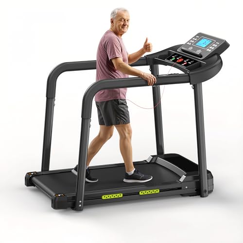 Ternewby Walking Treadmill for Seniors, Treadmills for Home with Long Handles for Balance, Joint-Friendly Shock Absorption, Smart APP & Heart Rate Monitor, Ideal for Elderly Rehab & Family Workouts