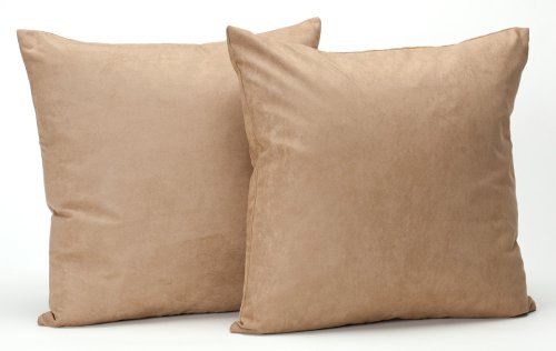 Newpoint Microsuede 16-Inch-by-16-Inch Feather and Down Filled Pillows, Taupe, 2-Pack