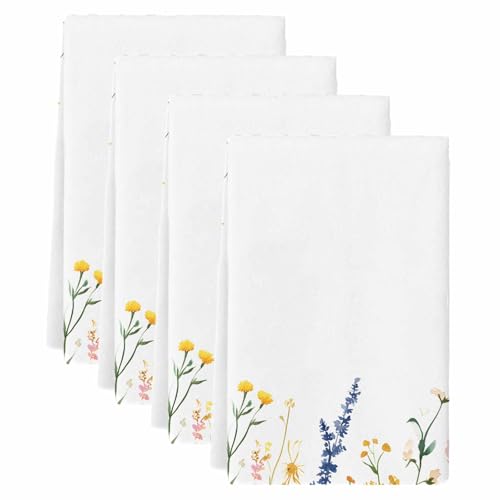 Kitchen Towels Set of 4, Spring Flowers Soft Microfiber Dish