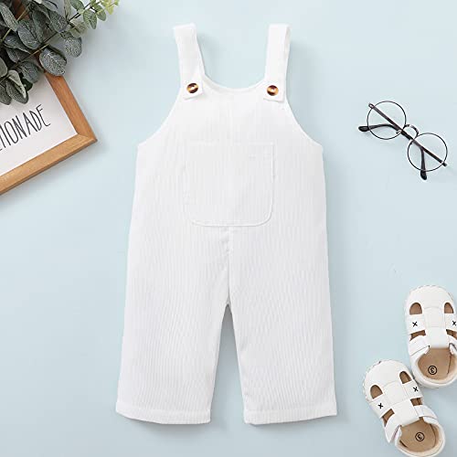Shibaozi Toddler Baby Boys Girls Corduroy Overalls Solid Color Suspender Trousers Ribbed Bib Pants Casual Outfit (White , 2-3T ) #TOP6