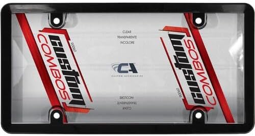 Vista 2 de Custom Accessories 90060, cubierta y armazón para placa de vehículo personalizados transparentes con armazón de plástico negro