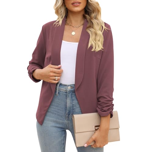 Image of POGTMM Women 3 /4 Sleeve Blazer Open Front Cardigan Jacket Work Office Blazer