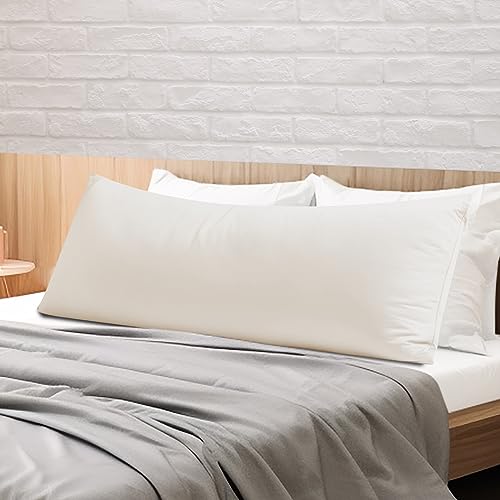 Image of 100% Egyptian Cotton Body Pillow Cover Long Pillow Case, 600 Thread Count Bed Pillow Protector with Zipper, Sateen Weave Cooling Full Body Pillowcase for Adults 20x54 Inches (1PC, Body, Light Beige)