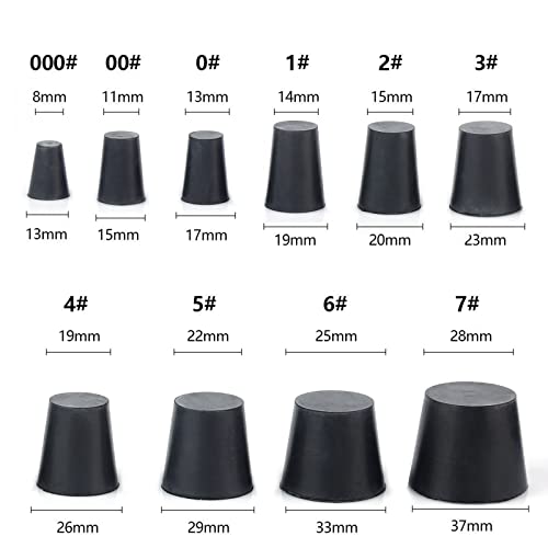 Solid Rubber Stopper Bungs 19 Pieces 10 Assorted Sizes From 000# To 7# Use For Flask, Plug Holes, Dog's Pool And Test Tube Or Other Laboratory Apparatus Need Sealed #TOP1