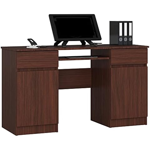 PC-Schreibtisch A5 mit Tastaturablage | Office Desk | Computertisch | Bürotisch mit Tastaturablage | 2 Schubladen und 2 Türablagen, B135 x H77 x T50 cm, 58 kg Cover