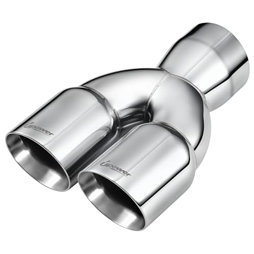 Upower 3 Dual Exhaust Tip 3 Inlet 3 outlet 9.5 Long Universal 3 Inch Y Tail Pipe Double Wall Polished Stainless Steel Tailpipe Tip