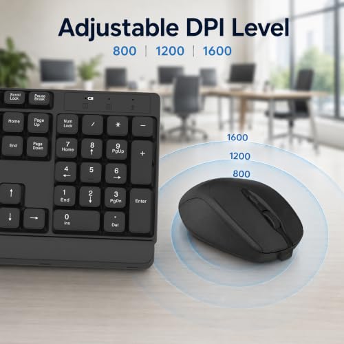 Image of ANT Master 22 Wireless Keyboard and Mouse Combo, Full Size 104 Keys with Numpad, 2.4GHz USB Receiver, 800 /1200 /1600 DPI Adjustable Mouse, Up to 10m Range for PC Laptop Windows Mac Linux Android