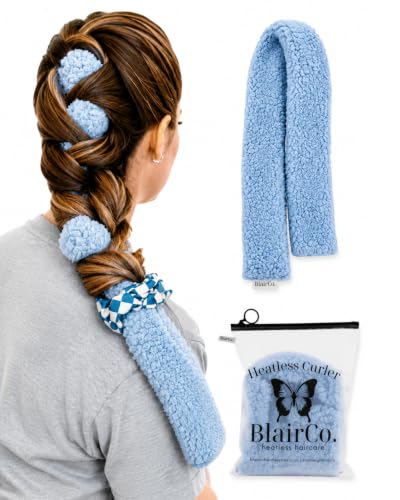 BlairCo. - Unicorn French Braid Heatless Curler | Heatless Hair Curler for Side Sleepers | Heatless Curls for Short Hair | Curl Separator Headband for Overnight Curls | No Heat Styling | Sky Blue