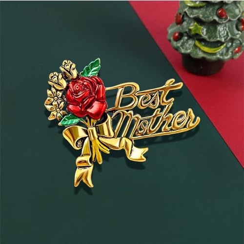 Image of Elegant Flower Best Mother Brooch Pin for Women Girls Mom Fashion Red Blue Rose Green Leaf Bowknot Ribbon Badge Brooches Lapel Pins Cute Dress Accessories Mother's Birthday Christmas Jewelry for Mommy Wife
