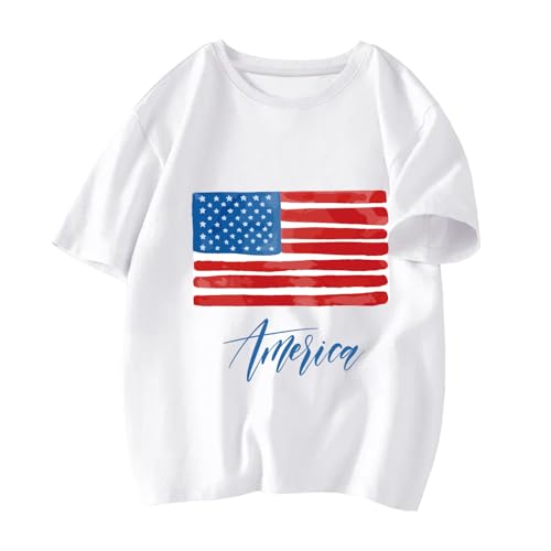 Image of Toddler Boys Girls 4th of July Short Sleeve Shirt - Kids Patriotic American Flag Memorial Day USA Tops 2-7T