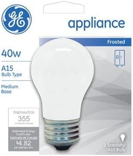 GE Appliance A15 Light Bulb, Inside Frost, 40-Watt, 355 Lumens, Medium Base, 3-1/2 Inches (1 Pack)