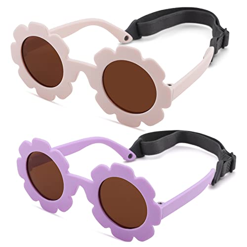 Image of Hycredi Flexible Bendable Flower Baby Polarized Sunglasses with Strap for Newborn Infant Girls Age 0-24 Months